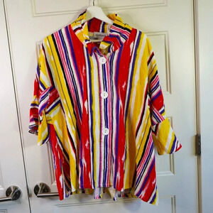 PECK and PECK Unique stripe Flair/swing Blouse Gusset Ruffle Sleeve X‎ Large